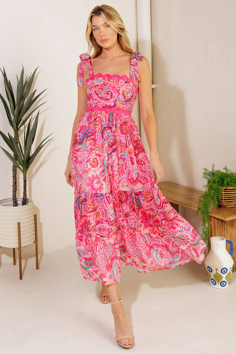 STILL DECIDING FUCHSIA WOVEN MIDI DRESS Flying Tomato